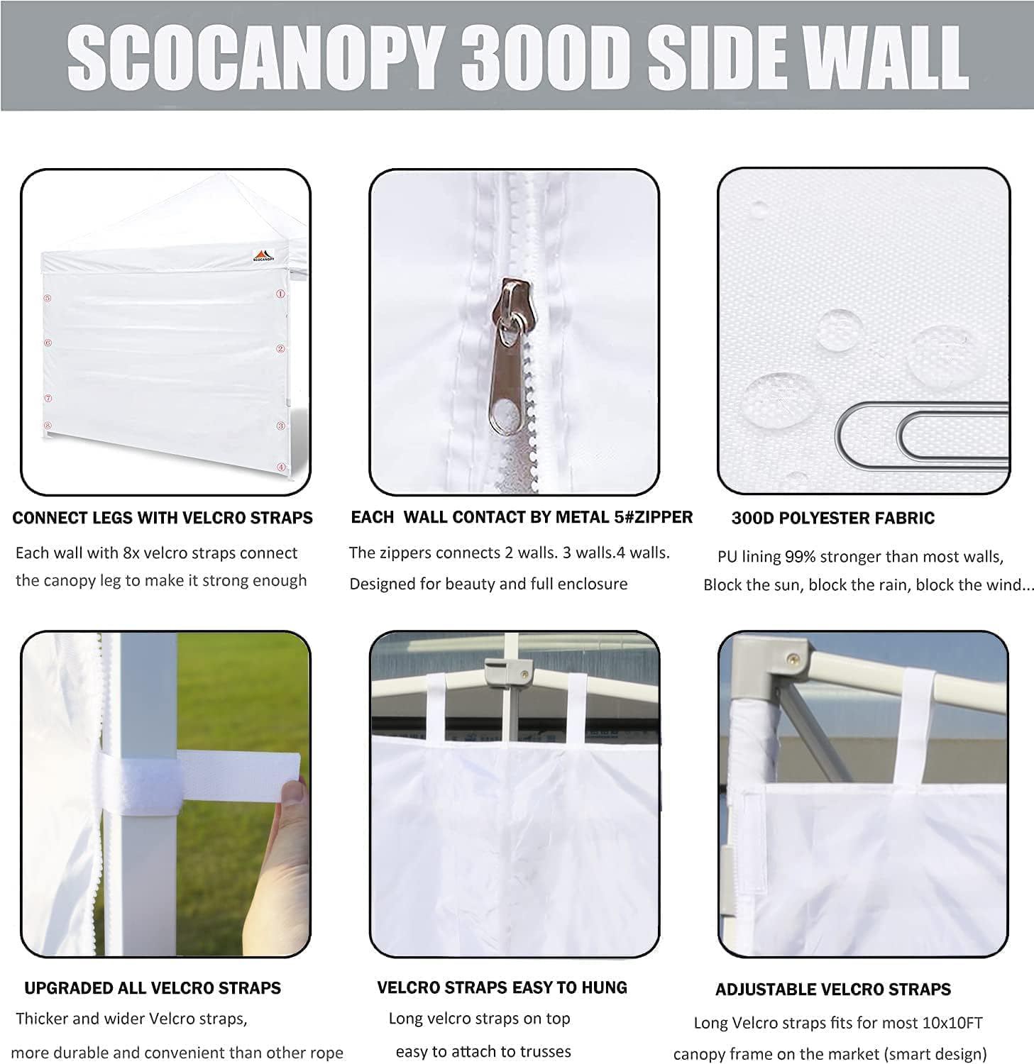 SCOCANOPY zip connectors link sidewalls for extended enclosure.