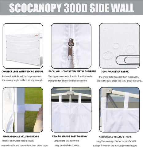 SCOCANOPY zip connectors link sidewalls for extended enclosure.