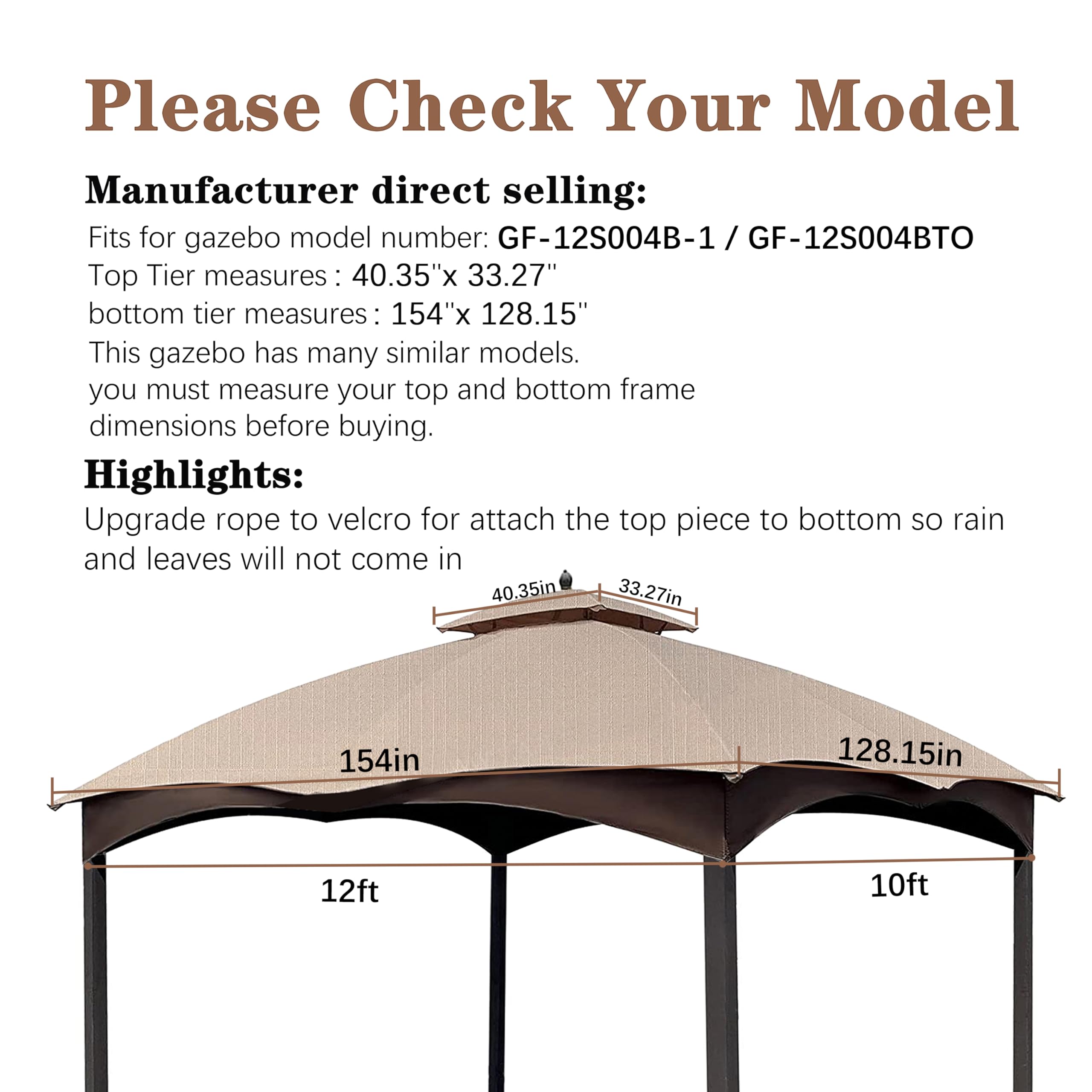 SCOCANOPY light beige replacement top side view; easy fit for Lowe's GF-12S004B gazebo.