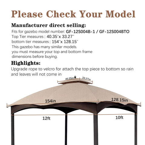 SCOCANOPY light beige replacement top side view; easy fit for Lowe's GF-12S004B gazebo.