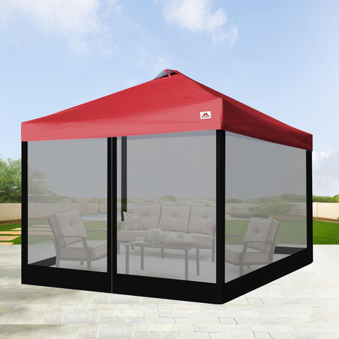 SCOCANOPY mesh sidewall shown in outdoor setup with a family gathering