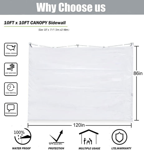 SCOCANOPY sidewall measures 86x120 inches and fits standard frames.