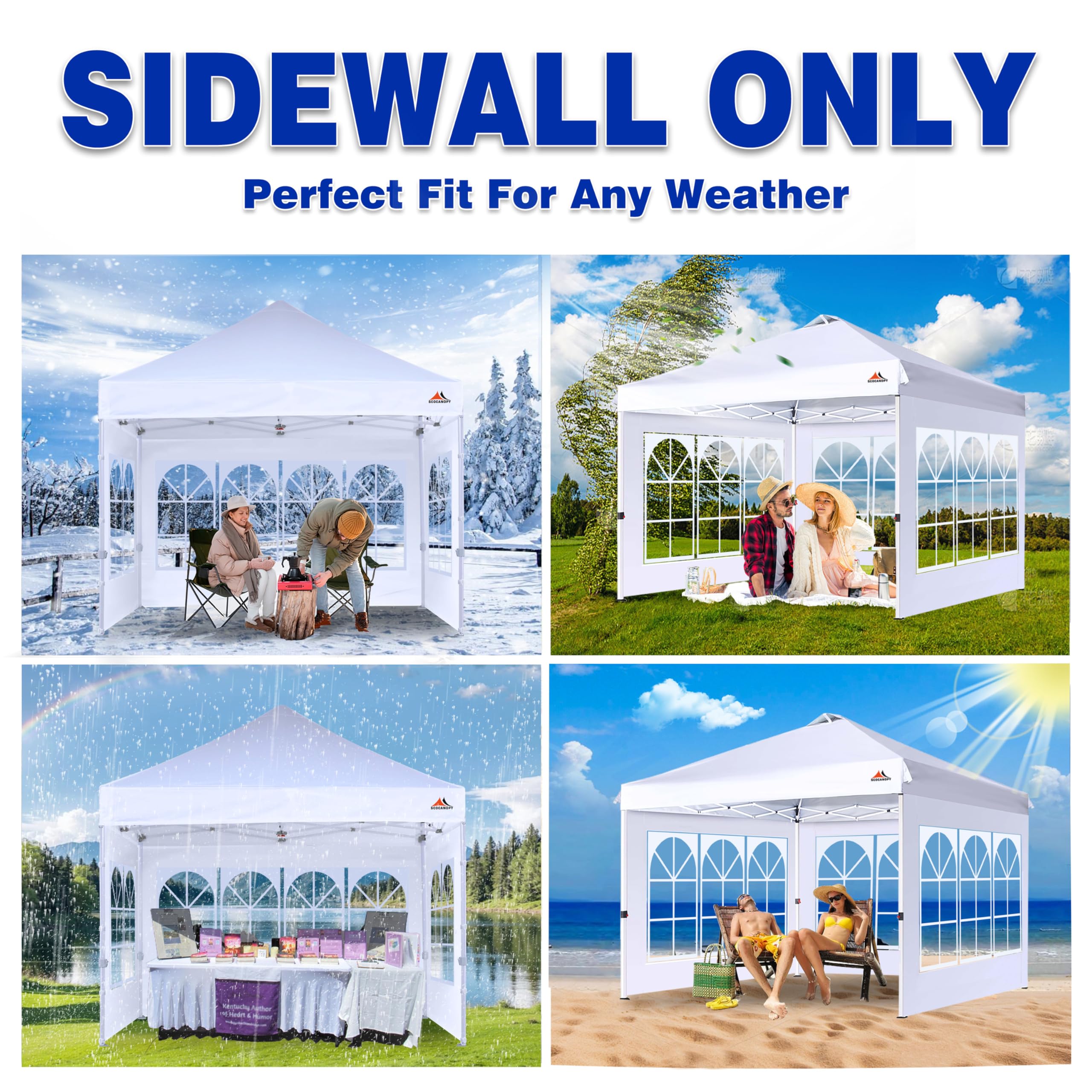 SCOCANOPY compatibility chart for 10x10 canopy brands on white sidewall.