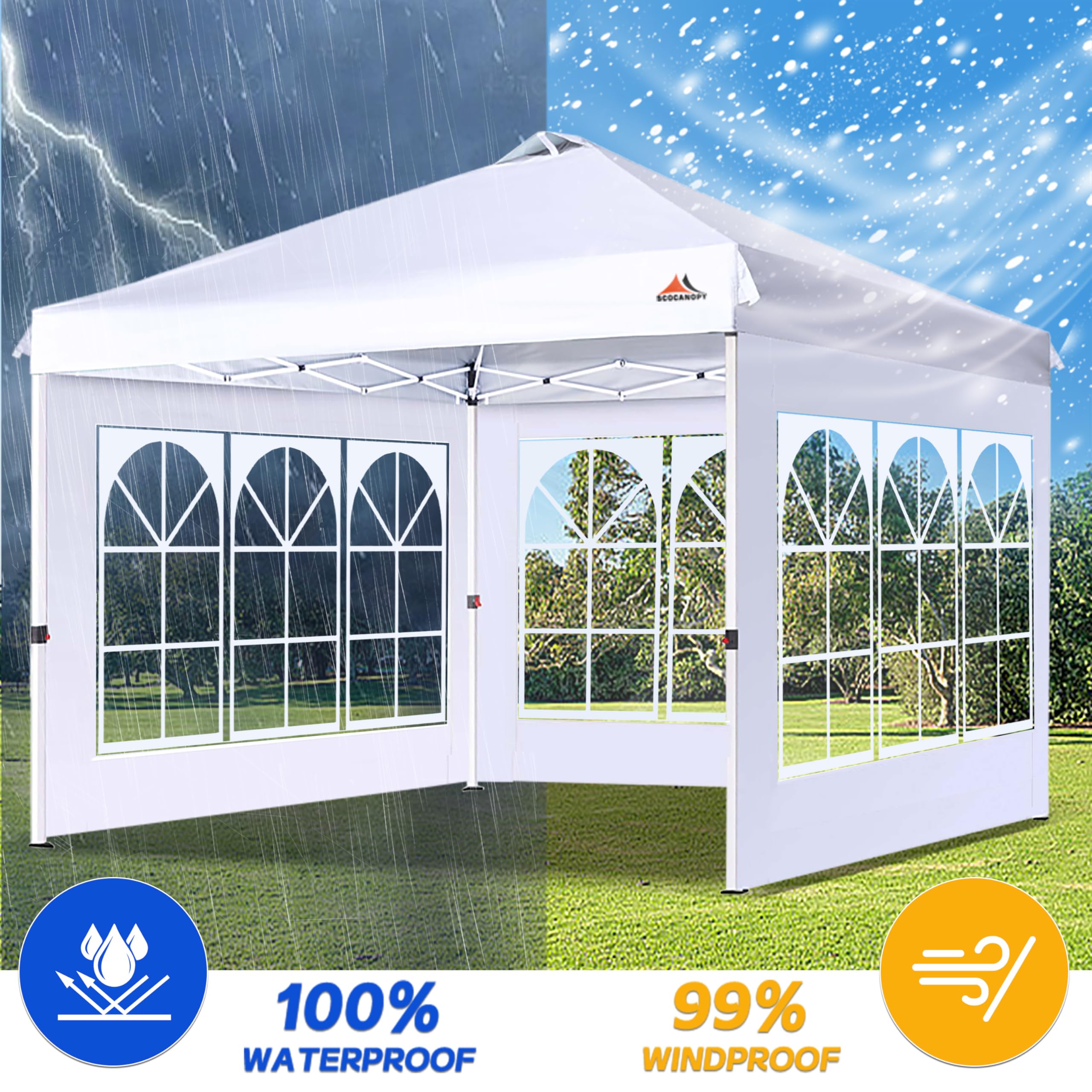 SCOCANOPY two-panel white sidewalls packaged for transport and storage.
