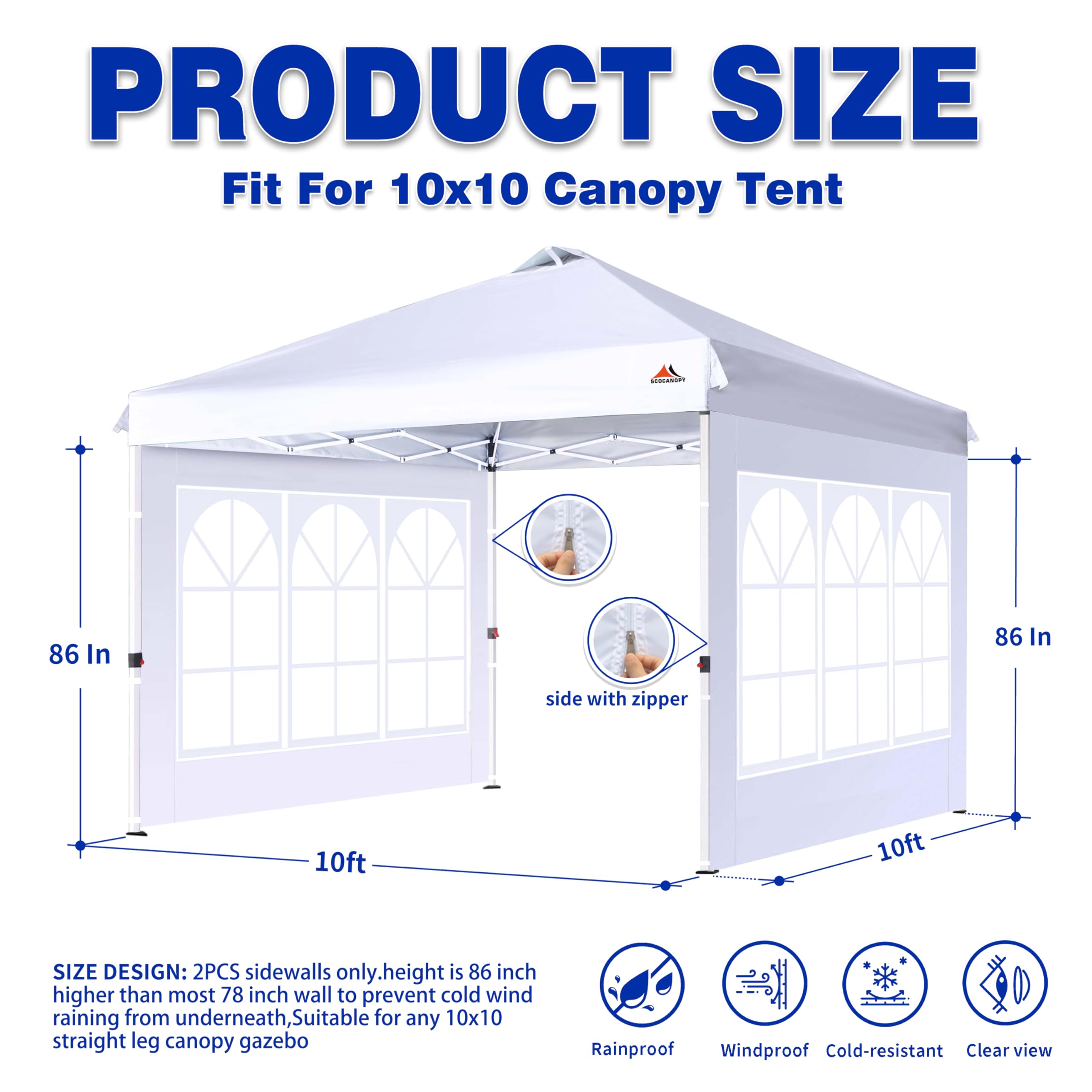 SCOCANOPY white window sidewall showing two-panel setup for 10x10 canopy.