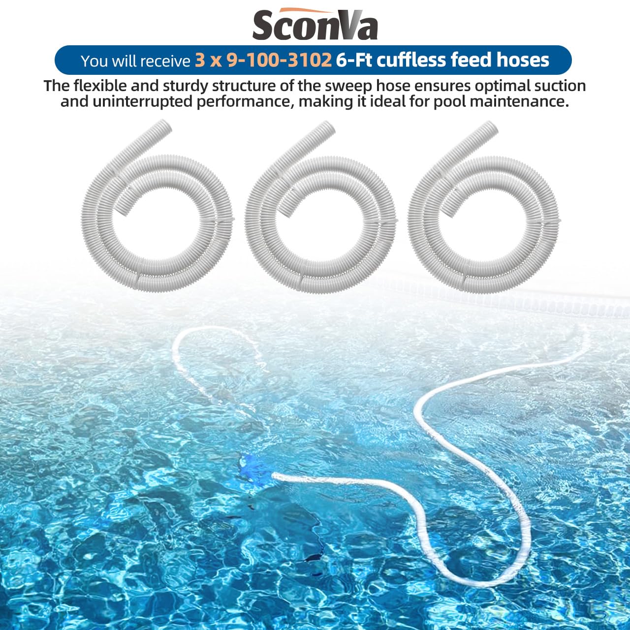 Sconva 9-100-3102 6ft white hose for inground pools ensuring reliable suction