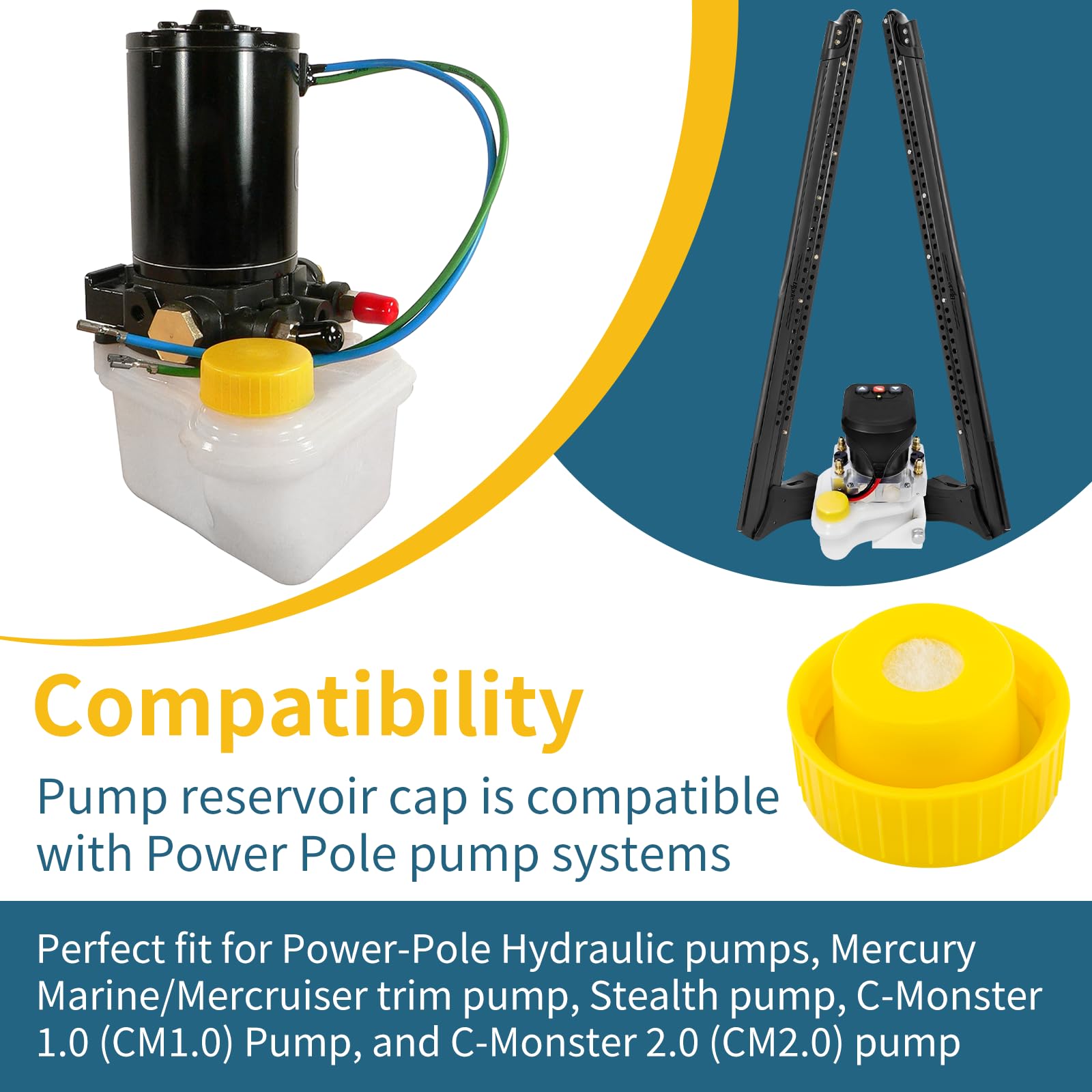Mercury trim pump cap by Sconva in yellow improves durability and reliability.