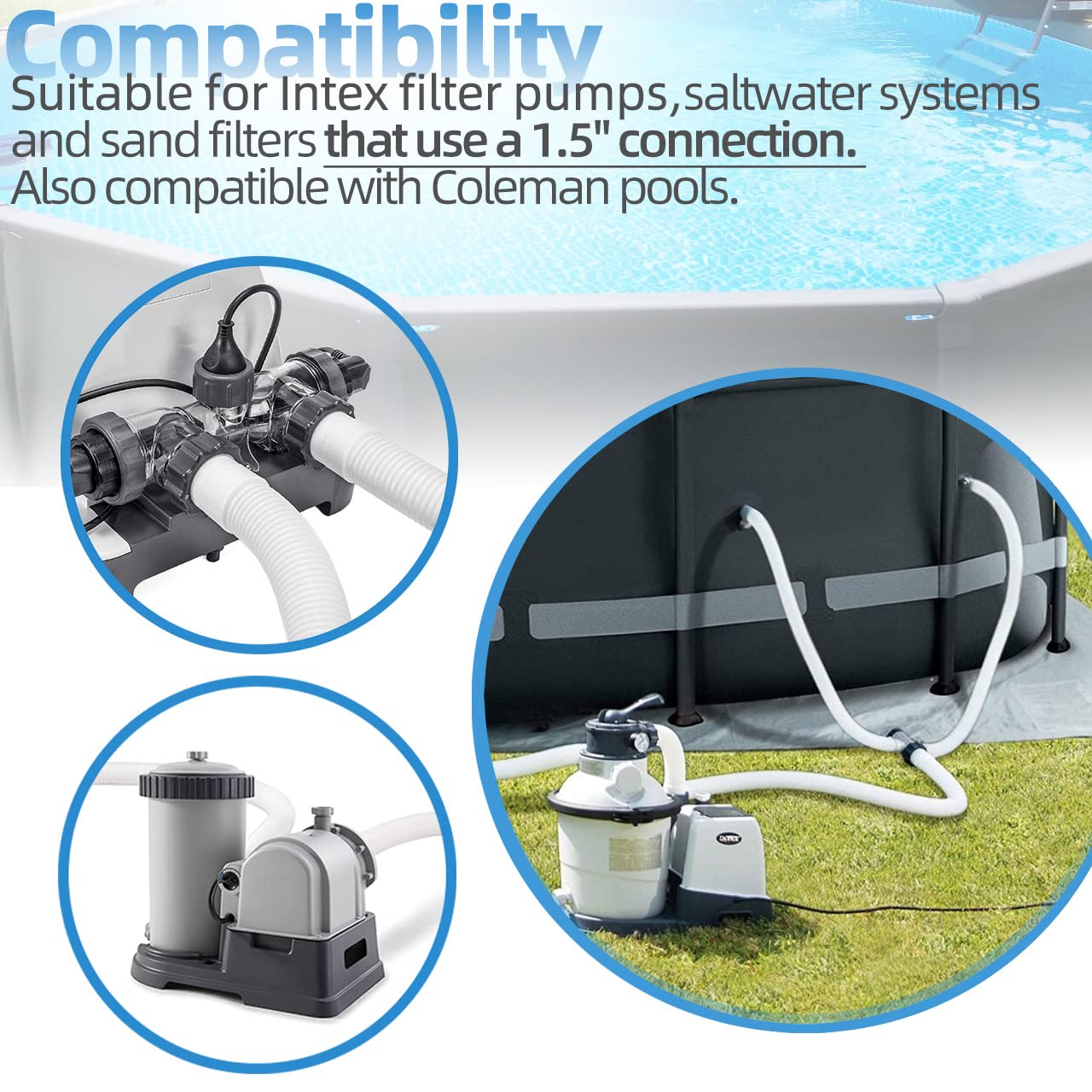 Sconva pool hose close-up highlights durable flexible polyethylene material.