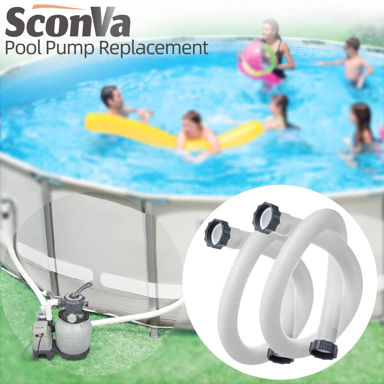 Sconva 1.5-inch hose set ideal for saltwater or sand filters in backyard pools.