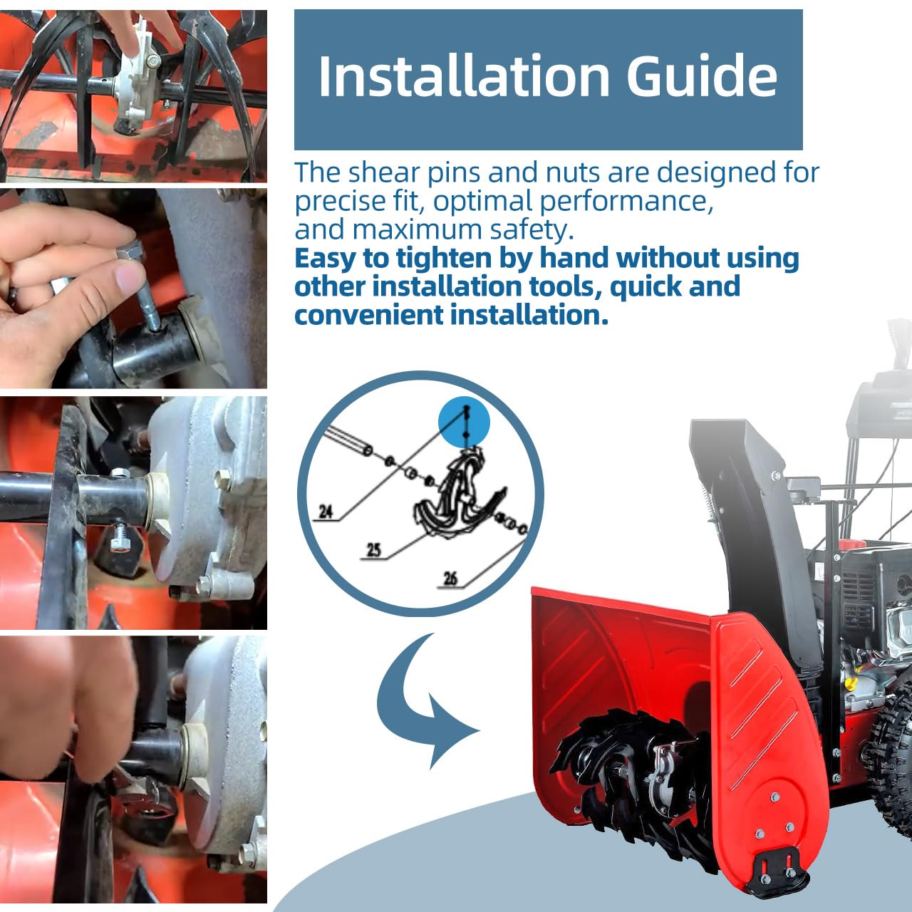 Sconva shear pin assembly demonstrates precise fit and quick replacement with a wrench.