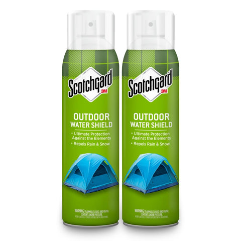 Scotchgard Heavy Duty Water Shield two cans ready for outdoor fabric protection.