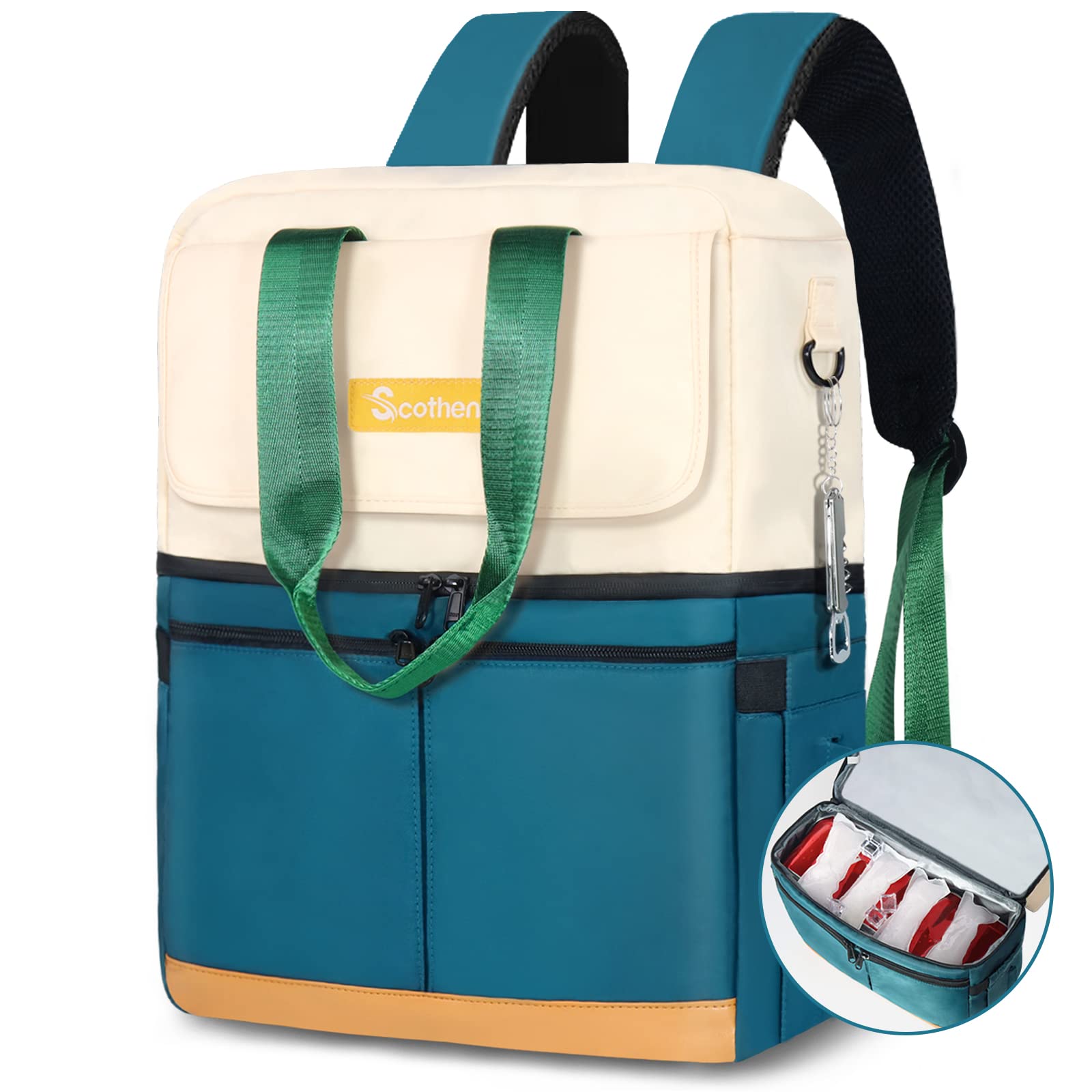 Scothen backpack cooler with double-decker design keeps drinks cold for hours