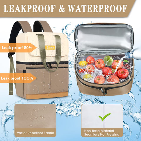 Scothen cooler backpack is waterproof and leakproof for beach trips.