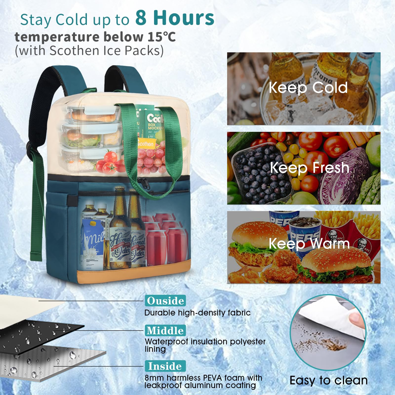 Scothen cooler bag shows leak-proof zipper and waterproof exterior