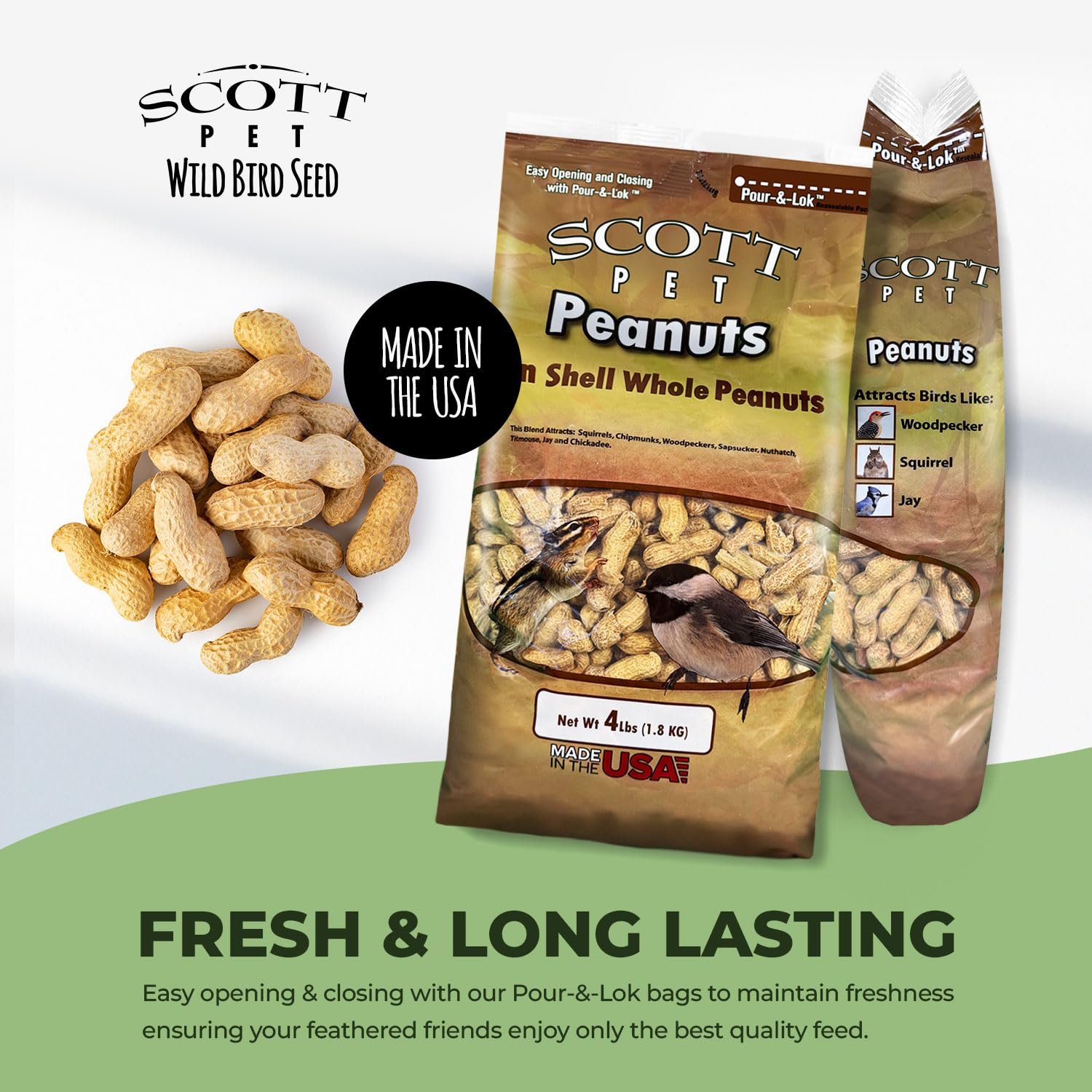 Scott Pet Wild Bird Seed nuts-closeup emphasizes natural ingredients for backyard feeders