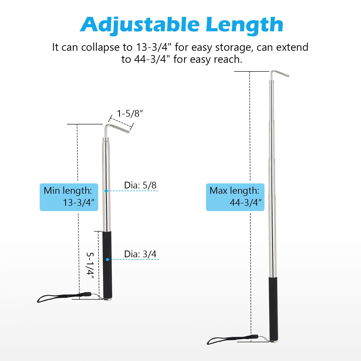 Scottchen PRO awning rod puller collapsed for compact RV storage.
