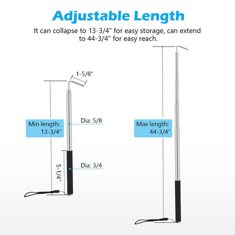 Scottchen PRO awning rod puller collapsed for compact RV storage.