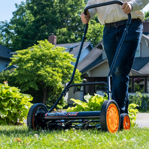 Scotts quiet operation allows mowing without engine noise