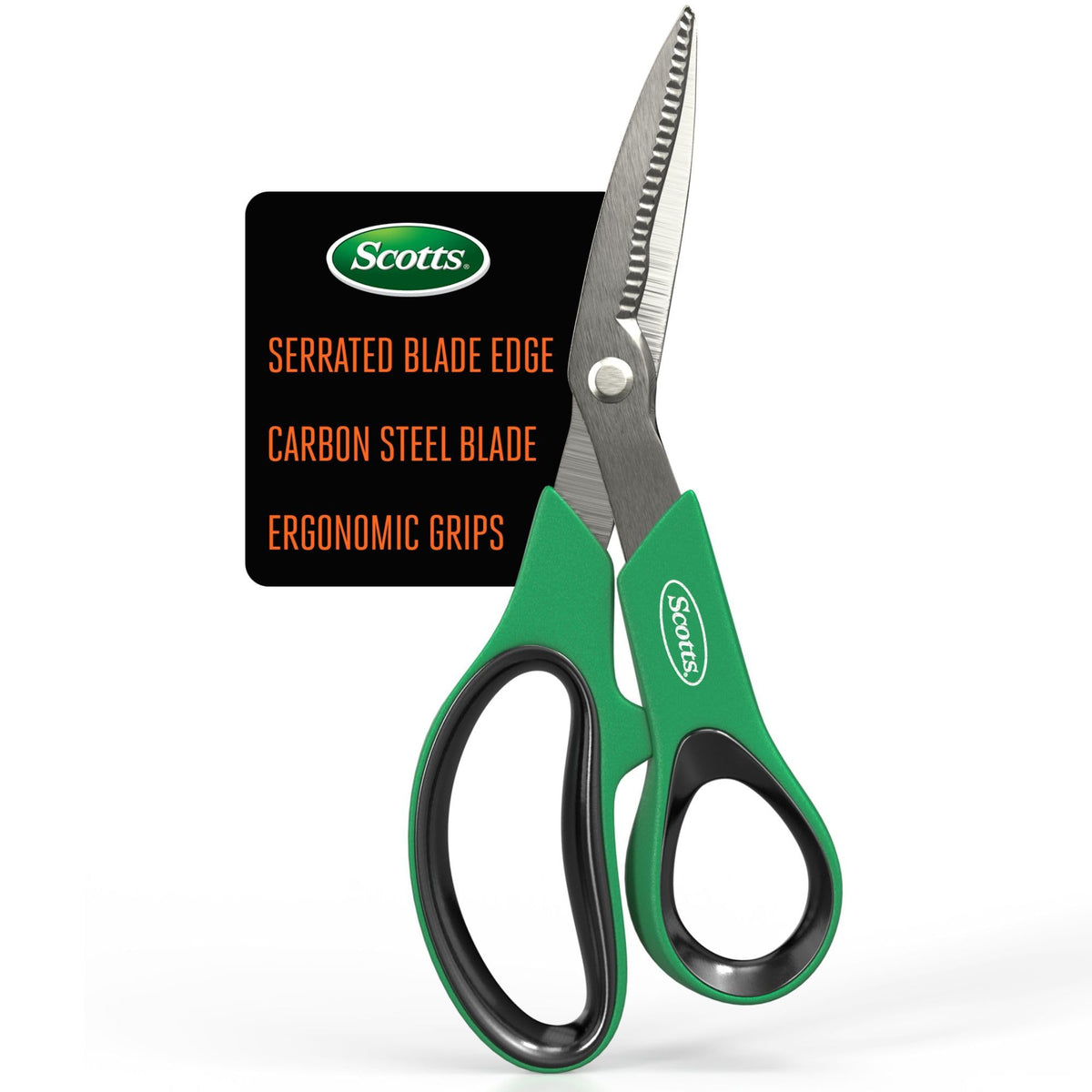 Scotts 8-inch garden shears serrated blade for precise trimming.