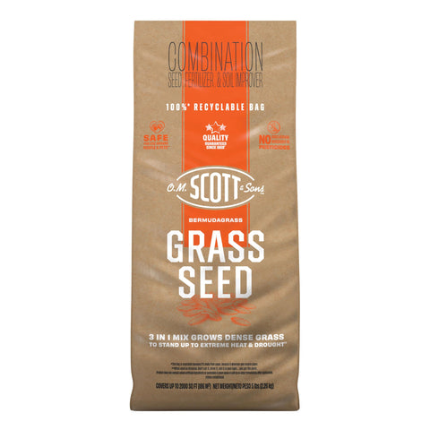 Scotts Bermudagrass seed bag close-up for lush lawn preparation