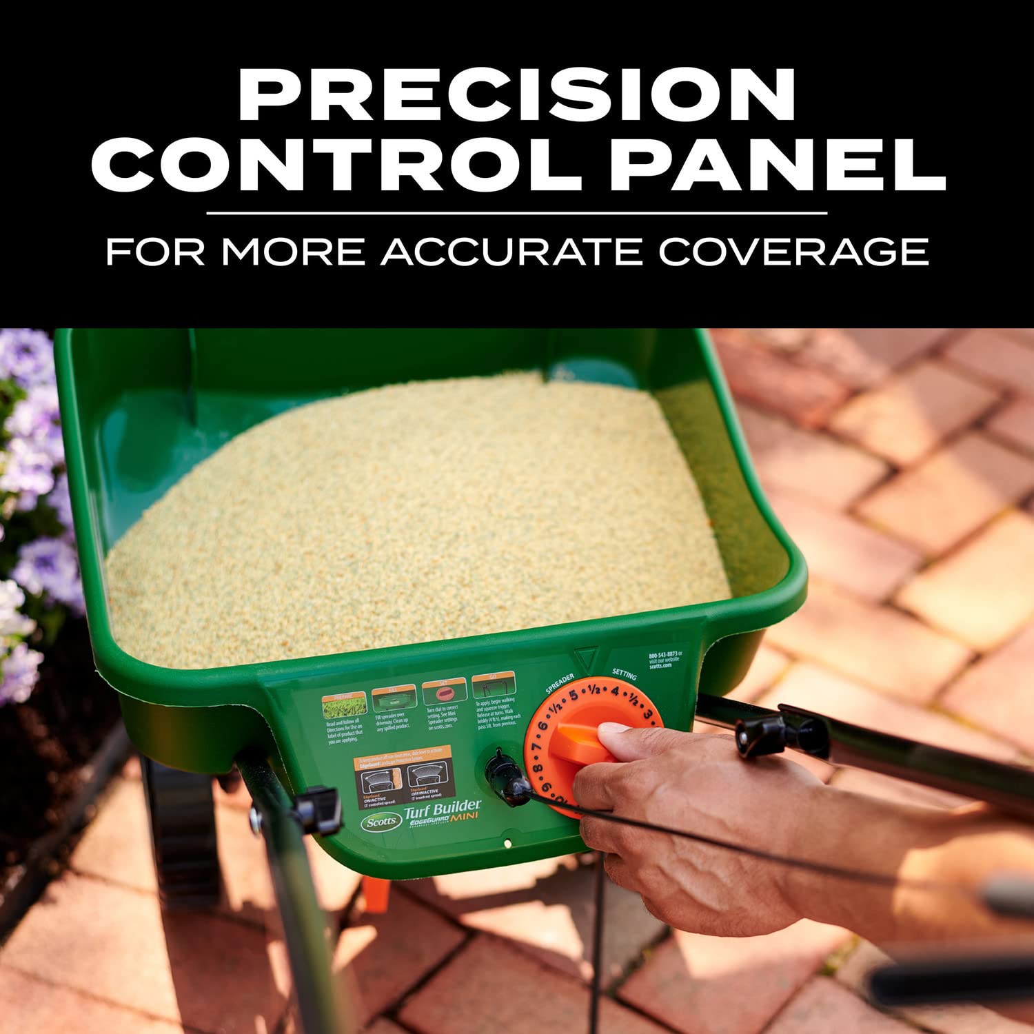 Scotts compact design and foldable handle promote easy storage in sheds.