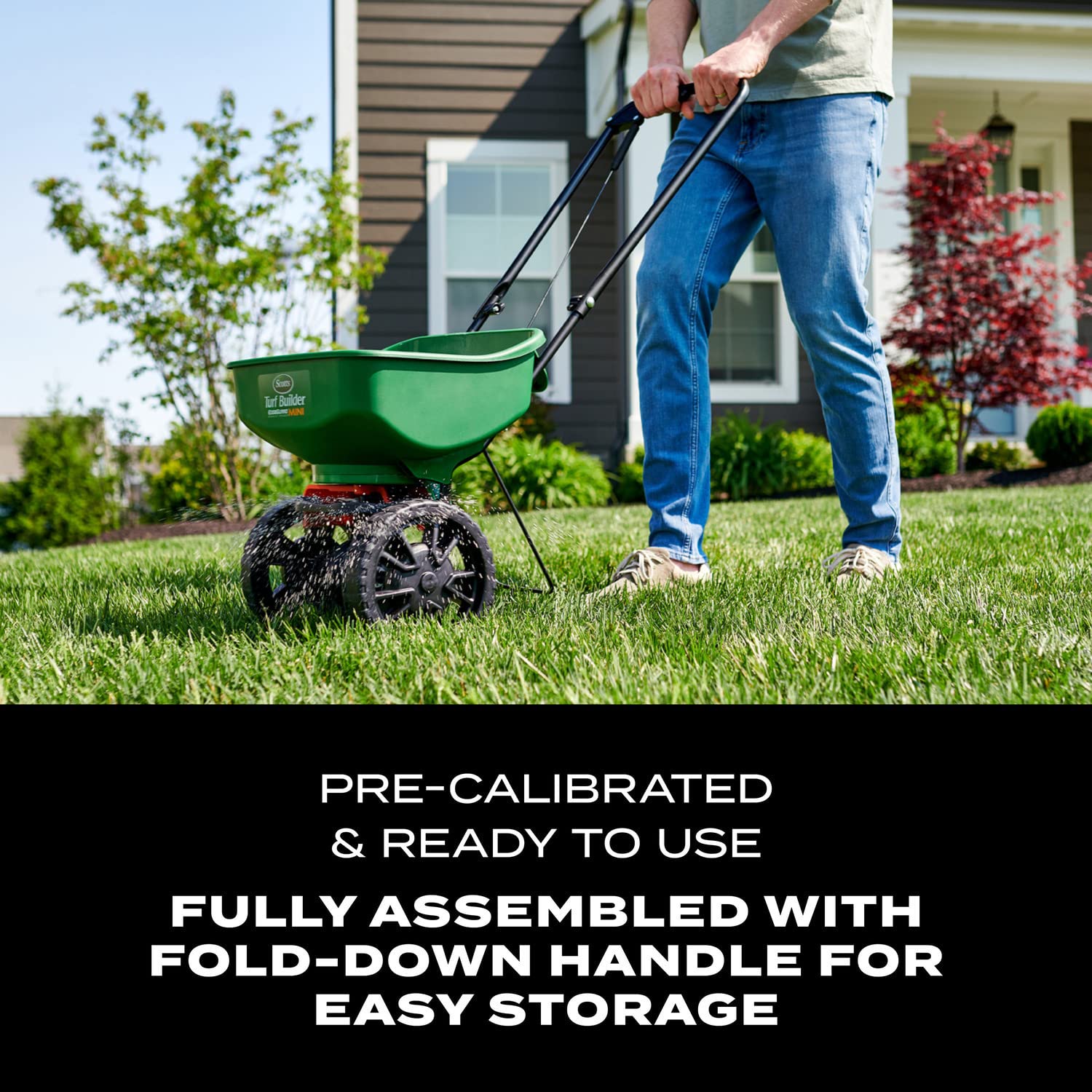 Scotts EdgeGuard directs product to lawn, reducing waste on hardscapes.