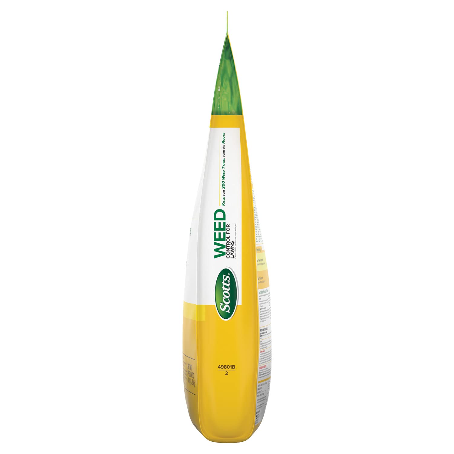 Dandelion and clover weeds are targeted by Scotts product.