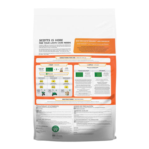 Scotts DiseaseEx bottle side shows label for proactive lawn protection.