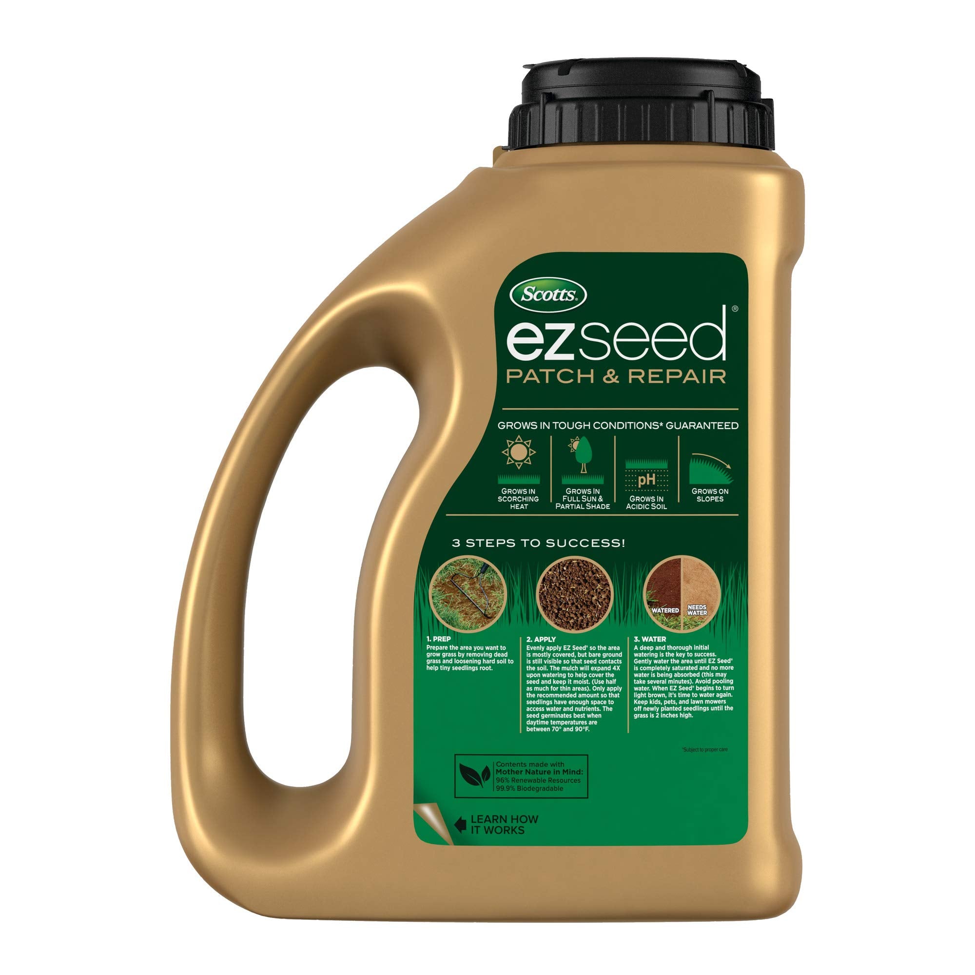 Scotts EZ Seed Patch & Repair mulch close-up highlighting moisture-absorbing material.
