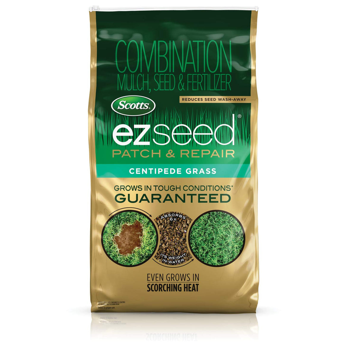 Scotts EZ Seed Patch & Repair Centipede Grass bare spot close-up for quick germination.