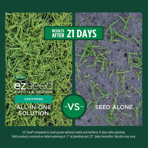 Scotts EZ Seed Patch & Repair Centipede Grass patch shows coverage up to 225 sq ft.