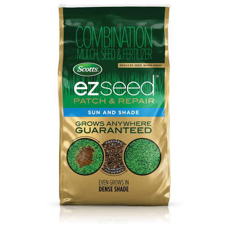 Scotts EZ Seed Patch & Repair patches sun and shade areas for quick lawn recovery.