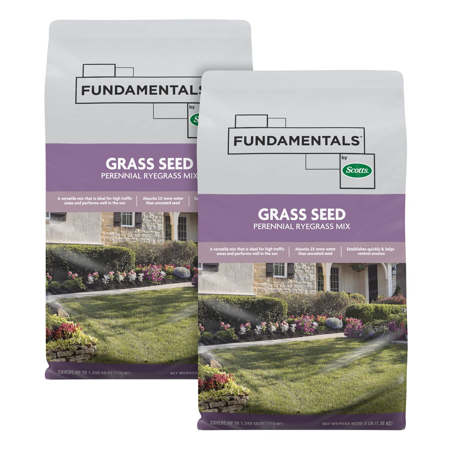 Scotts Fundamentals perennial ryegrass seed in sunny lawn setting for quick establishment