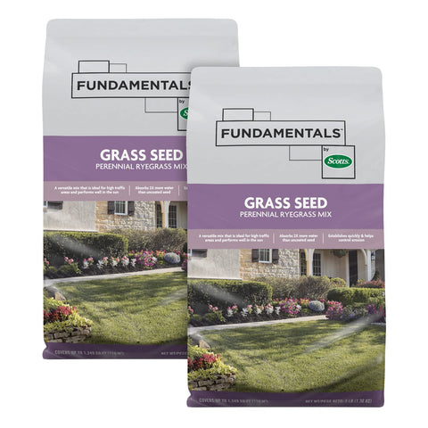Scotts Fundamentals perennial ryegrass seed in sunny lawn setting for quick establishment
