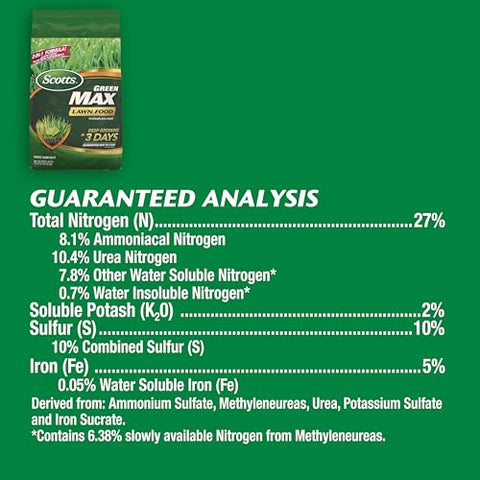 Scotts Green Max spreader applying fertilizer for even coverage