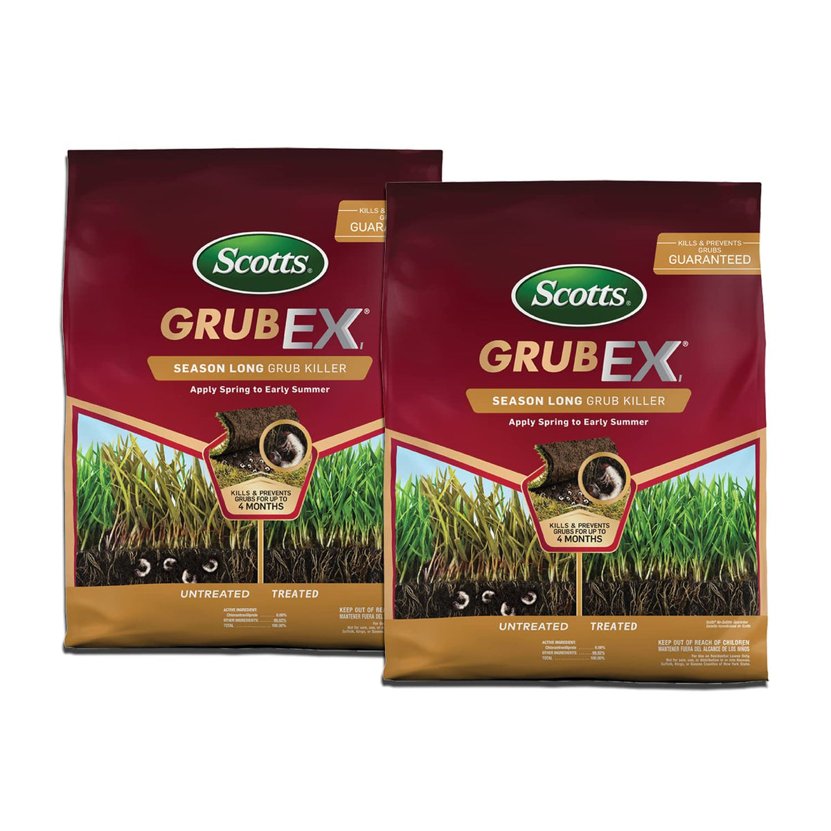 Scotts GrubEx1 bag and spreader ready for lawn application.