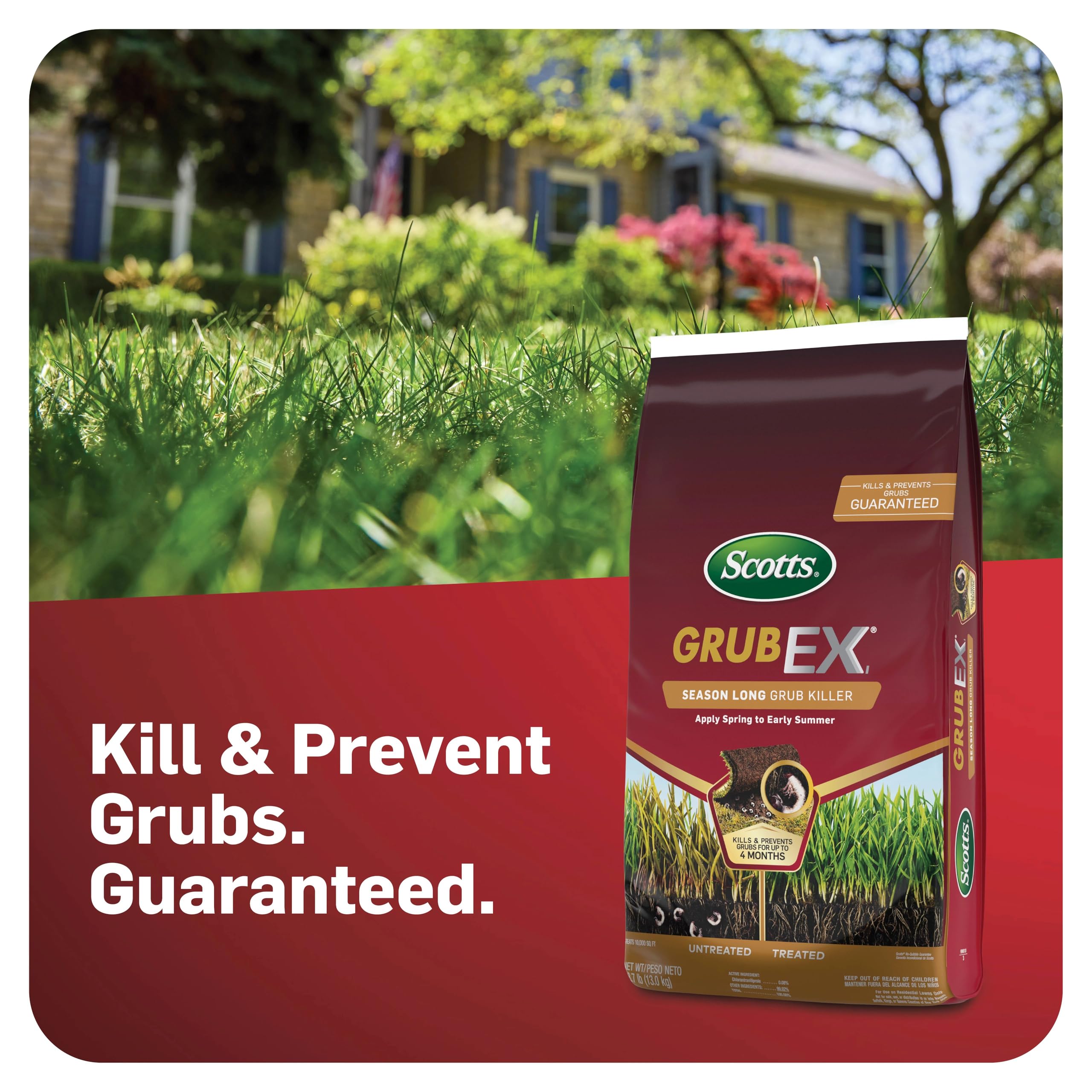 Scotts GrubEx1 spreader-ready setup for even lawn coverage.