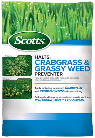 Scotts Halts bag front showing packaging and coverage up to 10,000 sq ft for lawns.