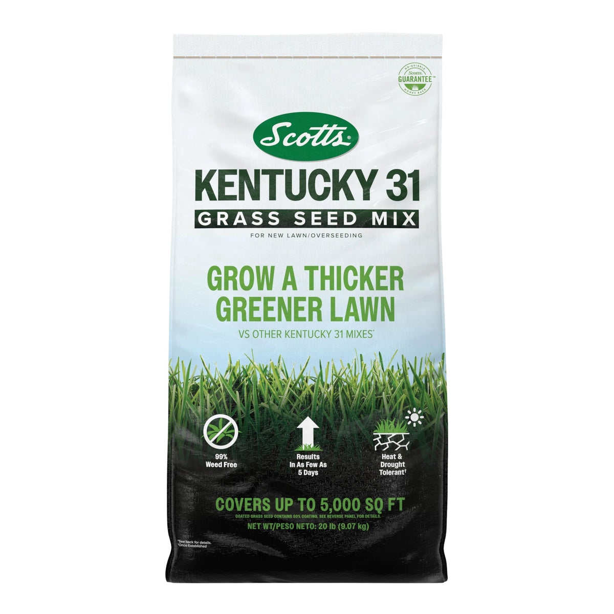 Scotts Kentucky 31 seed mix bag showing durable blend for a lush lawn