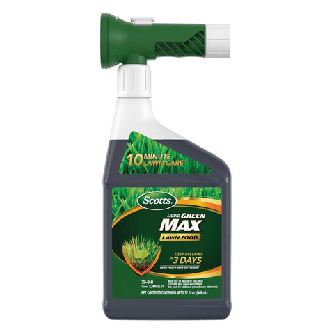 Scotts Liquid Green Max bottle shown for quick lawn greening.