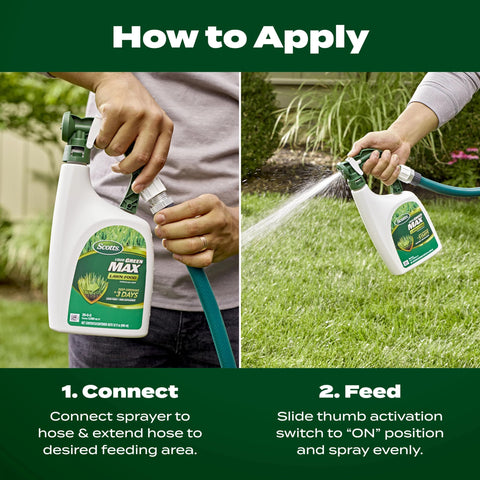 Scotts Liquid Green Max covers up to 2000 sq ft with hose-end spray.