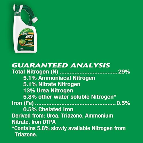 Scotts Liquid Green Max iron supplement close-up for deeper, vibrant color.