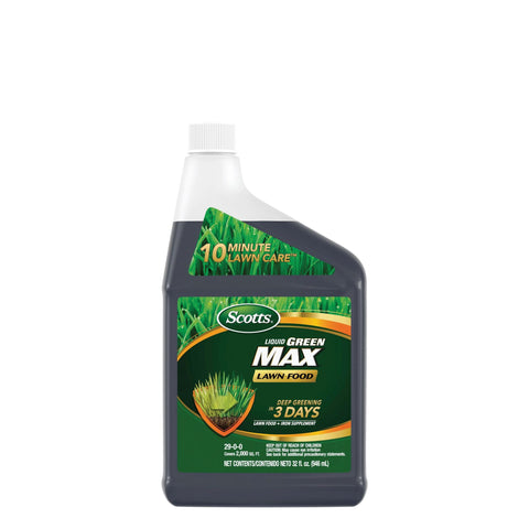 Scotts Liquid Green Max refill bottle and applicator ready for fast lawn feeding.