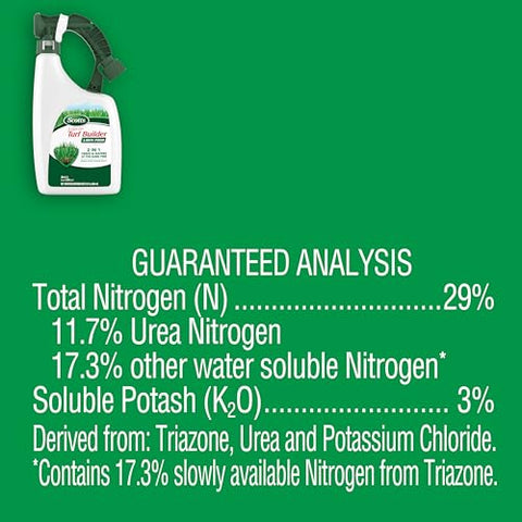 Scotts Liquid Turf Builder Lawn Food bottle delivers nutrients as you water your lawn.