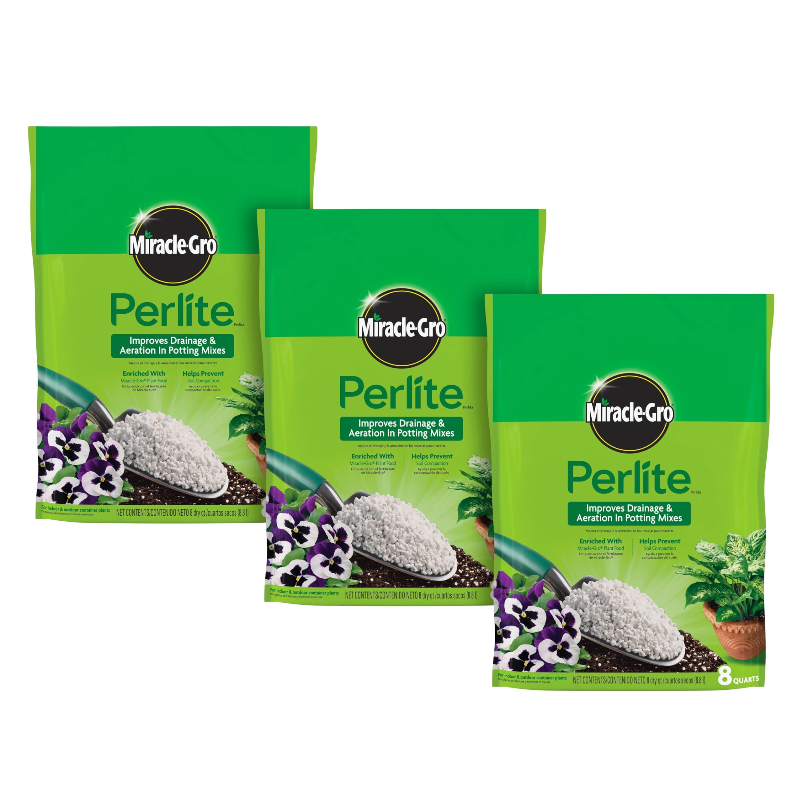 Scotts Miracle-Gro Perlite three-bag bulk pack improves drainage for container plants
