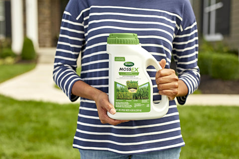 Scotts MossEx works toward a greener lawn over time.