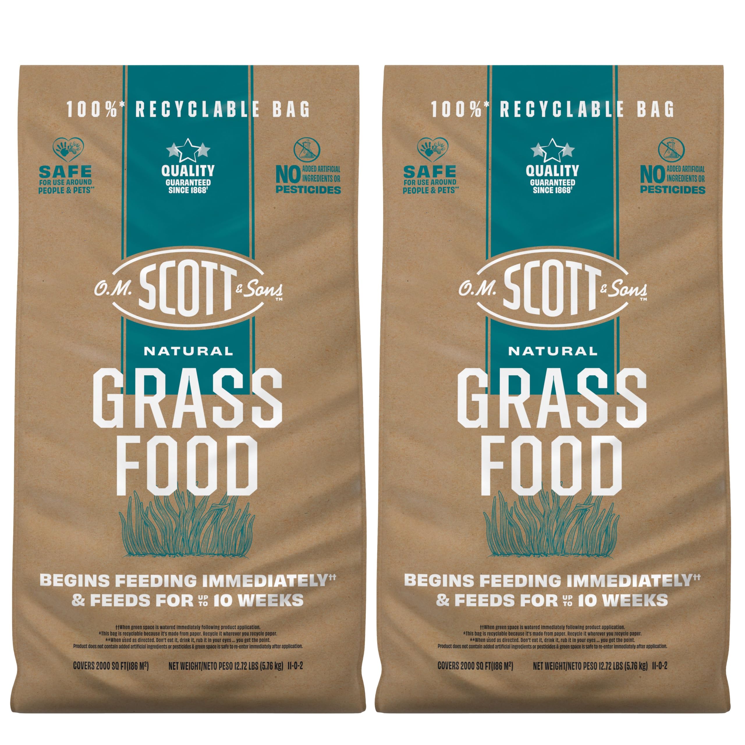Scotts Natural Grass Food bag packaging for easy, ready-to-use lawn feeding.