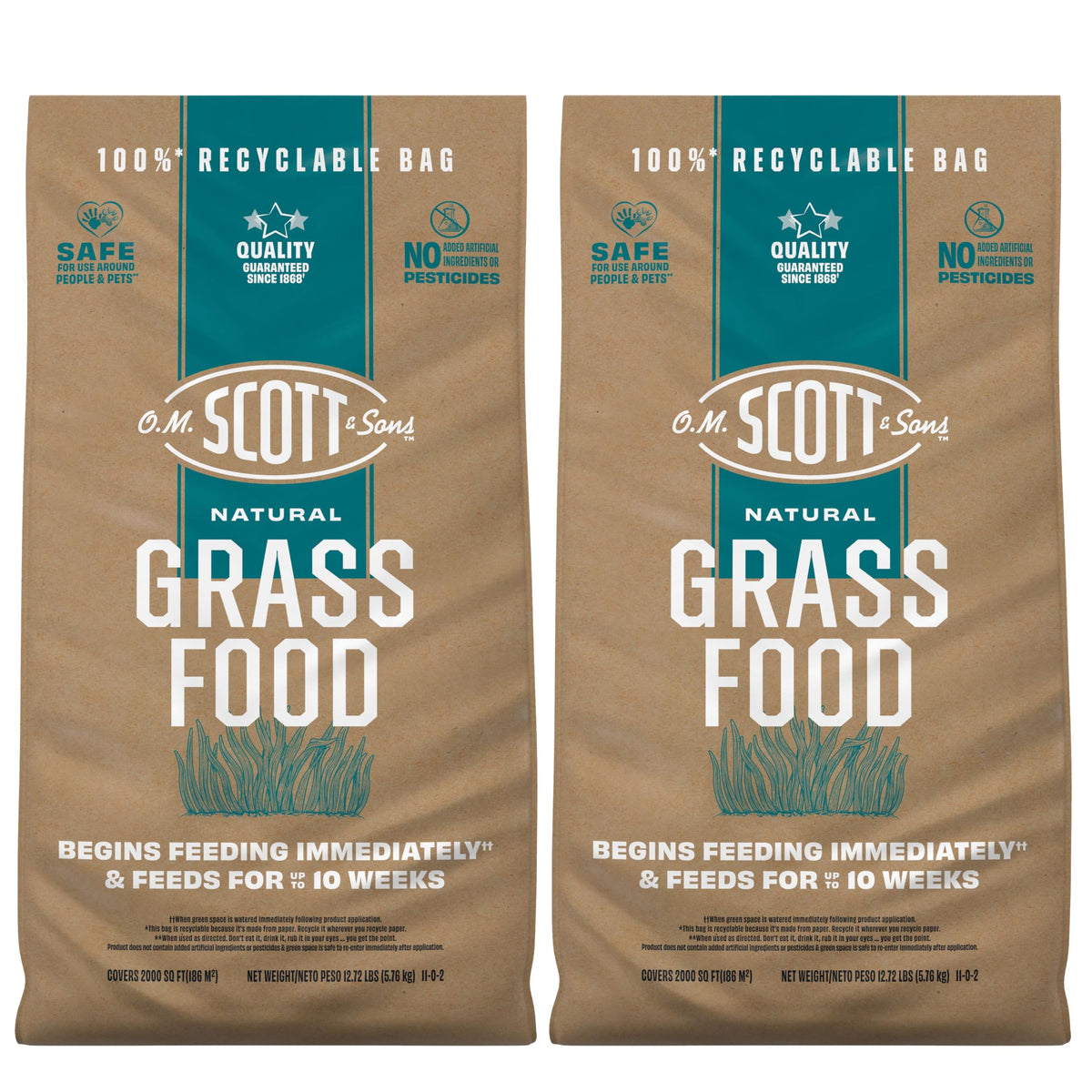 Scotts Natural Grass Food bag packaging for easy, ready-to-use lawn feeding.