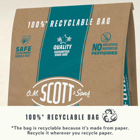Recyclable paper bag from Scotts Natural Grass Food packaging.