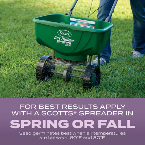 Scotts spreader application guide ensures even seed distribution.